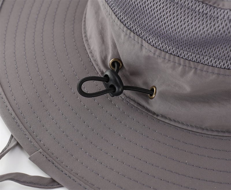 Connectyle Outdoor UV Protection Sun Hat UPF 50+ Wide Brim Bucket Hats Cowboy Fishing Hats with String Dark Grey - Image 5